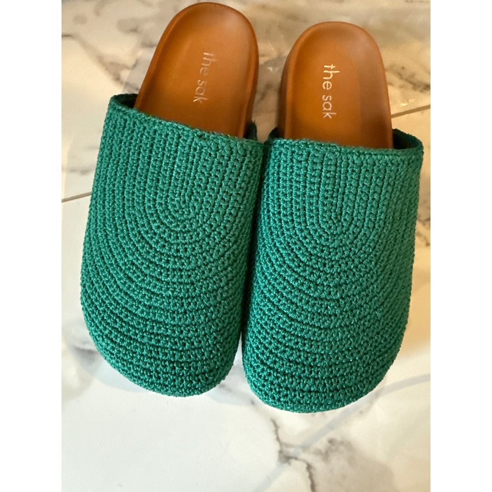 The Sak Bolinas Crochet Clogs Green Mules Slides Shoes Womens 8